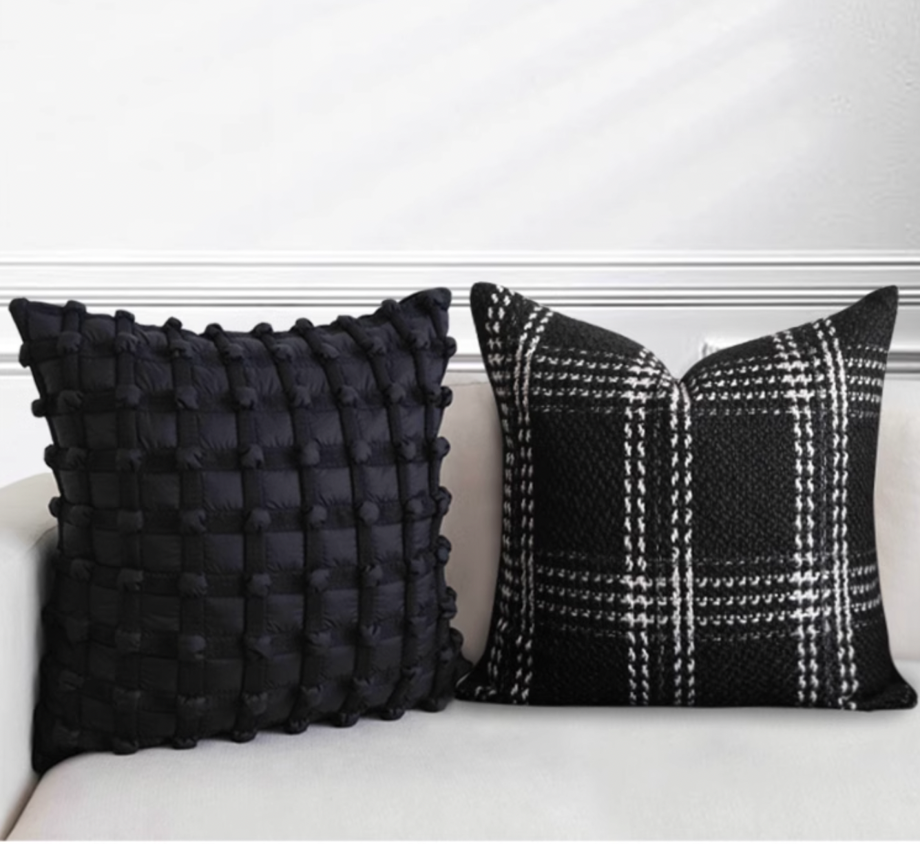 グリッドコットンクッションカバー